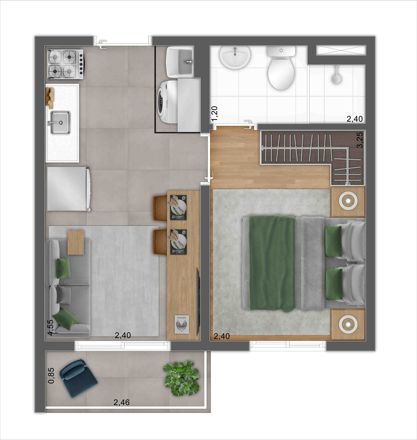 Planta de apartamento: 1 dormitório